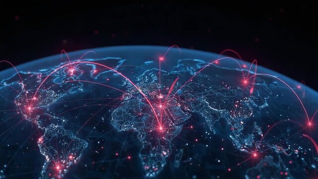 Global communication technology and world network conection. Digital data network and modern business and technology concept 4k video
