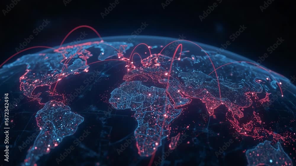 Wall mural Global communication technology and world network conection. Digital data network and modern business and technology concept 4k video