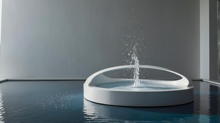Modern water feature with splashing water in a minimalist setting