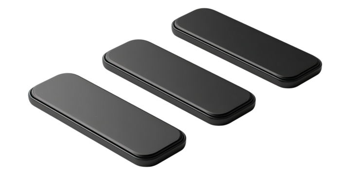 Three dark gray rectangular isometric shapes, slightly angled