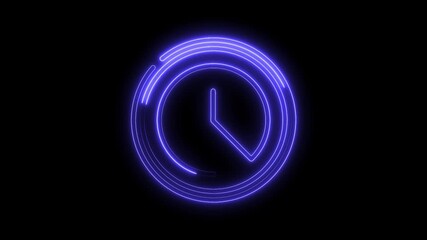 Glowing Neon Blue Clock Icon Isolated Black Background Time Concept Abstract Digital Motion Graphic
