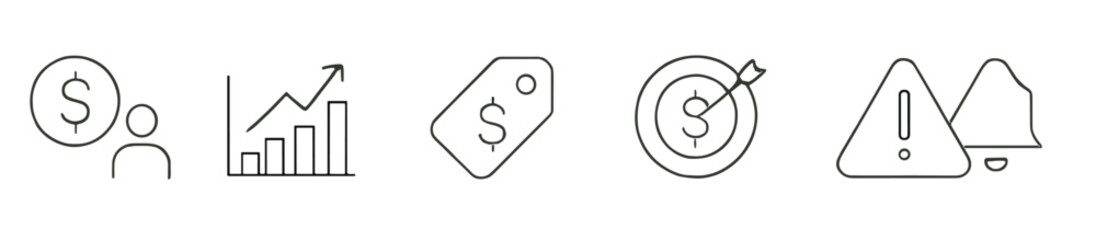Visual representation of financial concepts including growth, pricing, and alerts in a minimalist style