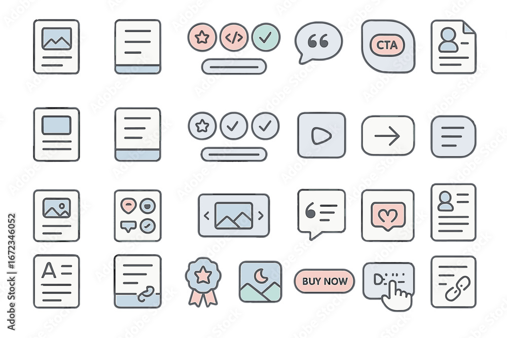 Poster design elements for digital content creation including icons and layouts for improving user engageme