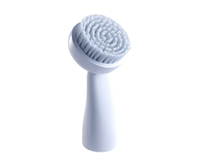 Light-gray, round face brush with a tapered handle