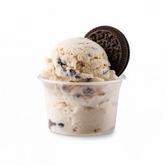 A scoop of cookies and cream ice cream with a cookie on top
