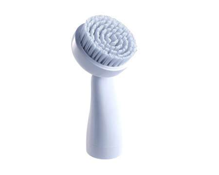 Light-gray, round face brush with a tapered handle
