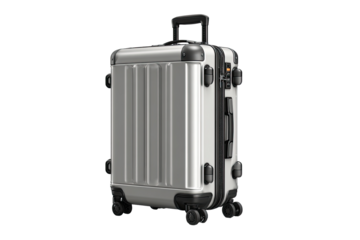Silver hard-shell carry-on suitcase
