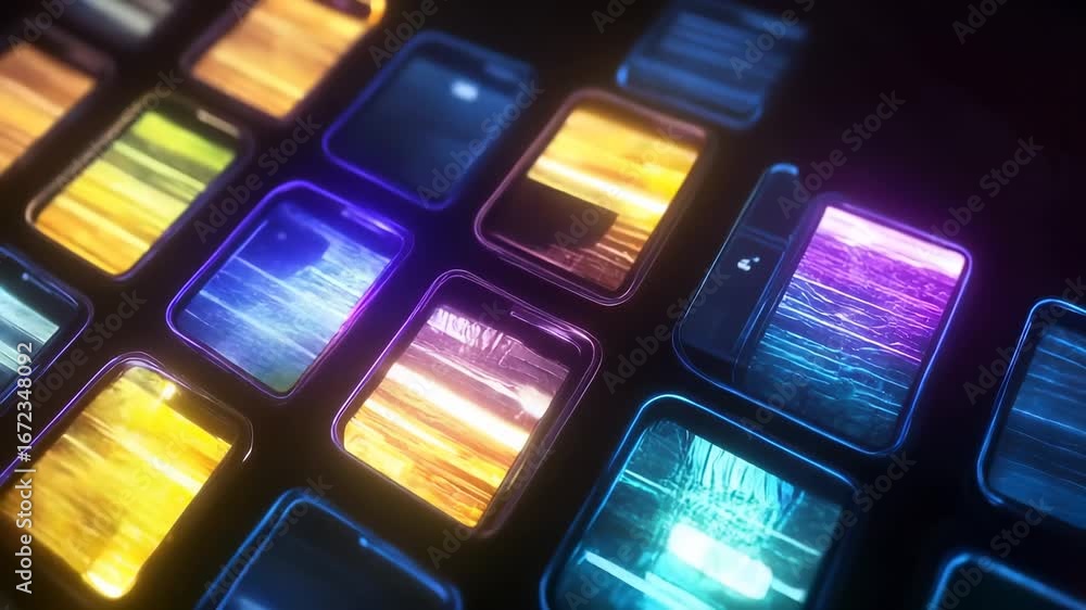 Aufkleber illuminated digital grid with vibrant color spectrum revealing intricate technological connectivity.