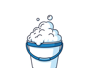 White bucket full of soap foam and bubbles