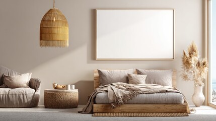 Minimalist Bedroom with Neutral Tones and Natural Decor in Bright Modern Space