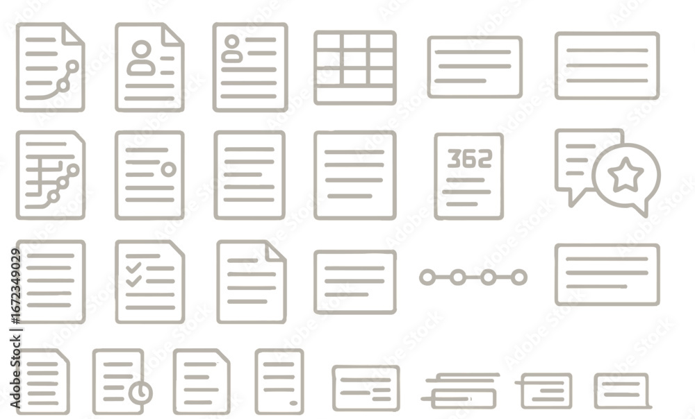 Poster simplified icons representing various documents for use in digital design projects and presentations