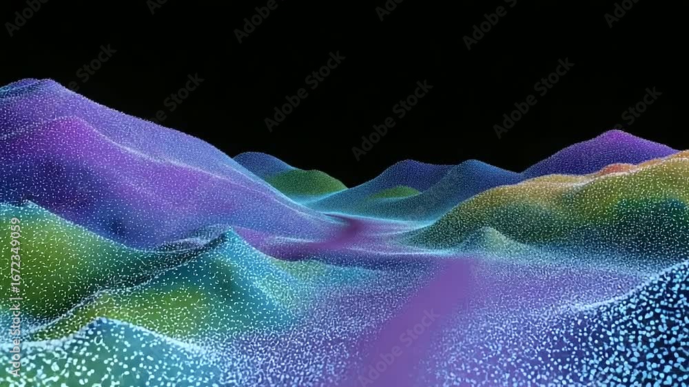 Poster modern industrial environment: scene of dynamic 3d point cloud landscape with overlaid coordinates f