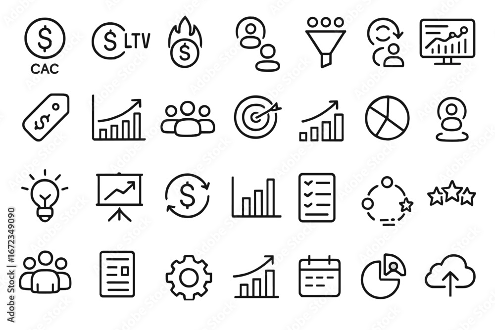 Poster visual representation of business metrics and analytics concepts in a clean, modern design essential