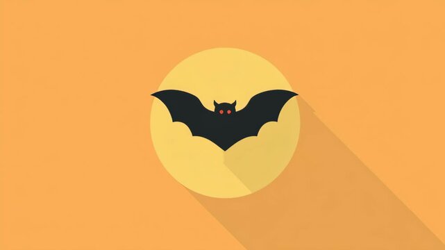Halloween bat moon silhouette night orange shadow flying spooky long minimal flat design cute creature graphic