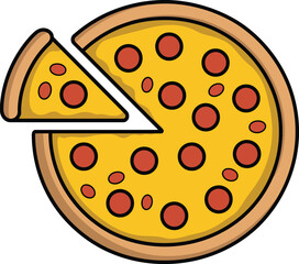 Fototapeta premium A vibrant and playful cartoon illustration of a delicious pepperoni pizza perfect for food related designs and culinary themes