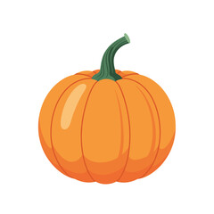A vibrant orange pumpkin with a green stem set against a white background for autumn seasonal celebrations