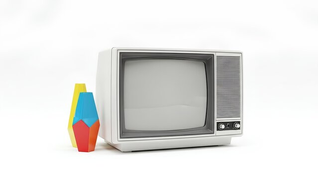 Vintage Television with Colorful Vases on White Background Retro Tech