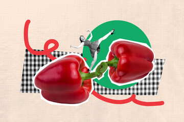 Poster sketch image photo collage of silhouette young woman funny smile walk twine dieting cook...