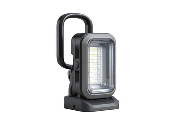 Fototapeta premium Gray rectangular LED flashlight with a handle. Compact, portable, and rugged