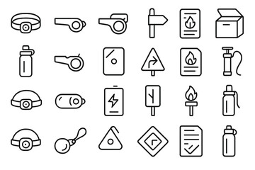 Icons representing safety equipment and tools for emergency preparedness in various scenarios and settings