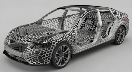 Naklejka premium Futuristic Car Body Technology Advanced Hexagonal Structure for Lightweight Auto Design