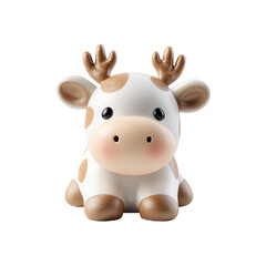 Fototapeta premium Adorable cartoon cow with antlers. Cute, white and brown animal with large eyes