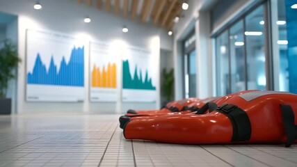 Rescue Training Facility: Scene of State-of-the-art facility for advanced swim training and rescue drills. Rescue equipment, drill routines and safety procedures in a certified rescue training