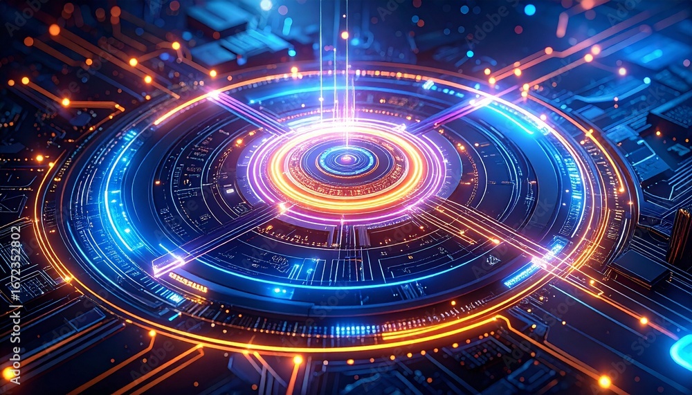 Aufkleber exploration of futuristic ai concepts through intricate digital patterns and glowing circuits
