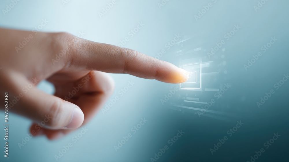 Poster a hand pointing to a button on a screen