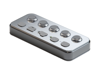 Sleek, metallic control panel with multiple buttons