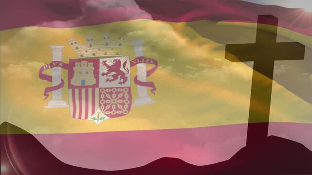 Animation of christian cross and flag of spain