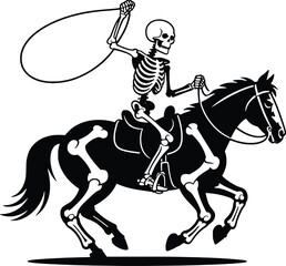 Fototapeta premium Skeleton cowboy riding horse with lasso in dynamic pose spooky western themed art