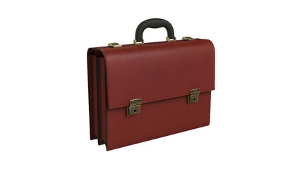 A maroon leather briefcase with a black handle and metal clasps on a black background in a studio shot
