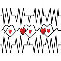 Heartbeat Line With Red Hearts And XO Symbols On White Background cardiogram electrocardiogram