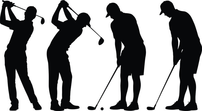 Golfer silhouette sequence capturing swing motion from backswing to follow-through