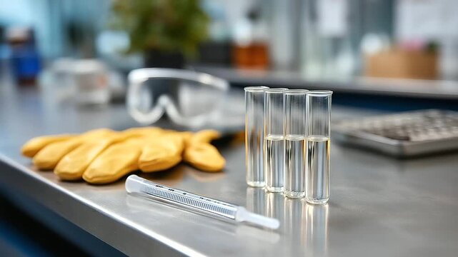 Modern Industrial Environment: Scene of Sleek laboratory setup featuring neatly arranged vials and a hydrometer in action. Advanced technology, workflow optimization and professional standards in a