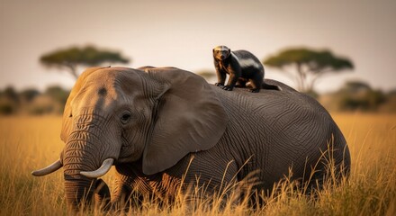 Honey Badger on Elephant Back Wildlife
