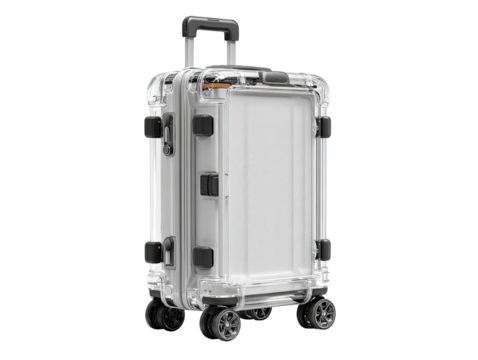 Clear white hard-shell suitcase with grey accents