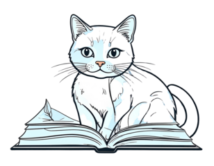 Minimalist Line Art Cat with Open Book Icon, Isolated