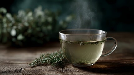 Fototapeta premium A steaming cup of herbal tea inviting relaxation and wellness