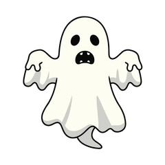 Cartoon Ghost Floating in Blank Space