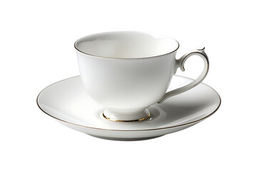 Elegant white tea cup and saucer isolated on transparent background