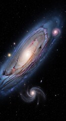 Spectacular spiral galaxy against the backdrop of outer space filled stars