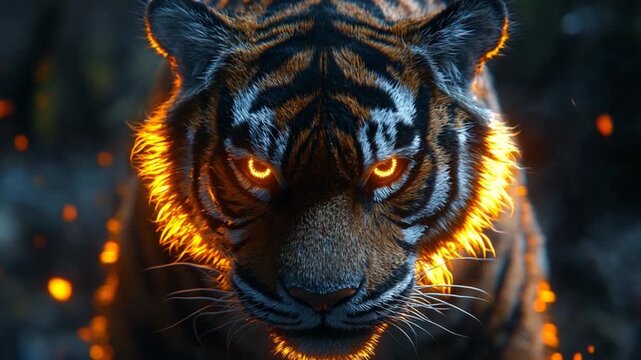 Fierce tiger with fiery mane