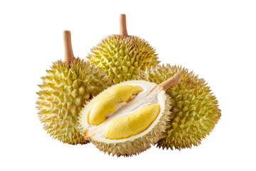 Obraz premium a realistic photograph of fresh durian, isolated on an isolated on a transparent background in PNG format.