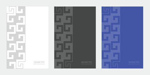 Geometric Brochure Template Collection with Meander Patterns Vector Illustration