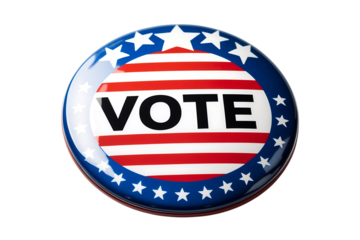 Vote button with american flag design isolated on transparent background