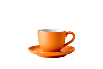 Obraz premium Orange ceramic cup and saucer isolated on transparent background