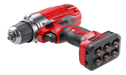 Red cordless drill with battery pack