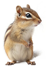Obraz premium A fluffy brown rodent with a furry tail and paws sits on a white background, looking at the camera